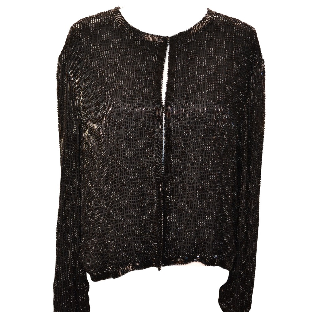Scala Black Beaded Open Cardigan